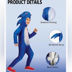 Kids Blue Sonic the Hedgehog Costume, Cosplay Jumpsuit with Headpiece XL